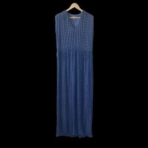 Edith Flagg Vintage Crinkle Pleated Blue Maxi Dress Sz XL